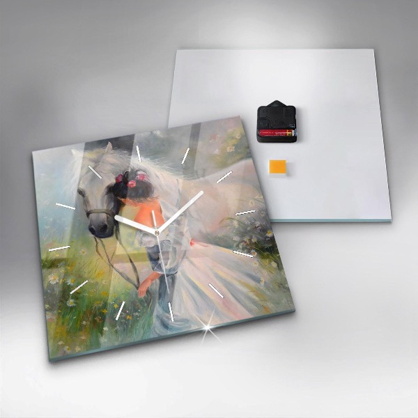 Horloge murale carrée Belle femme avec un cheval