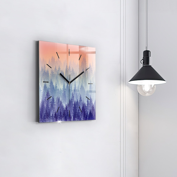 Horloge murale carrée Forêt dans le brouillard