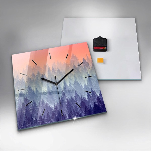 Horloge murale carrée Forêt dans le brouillard
