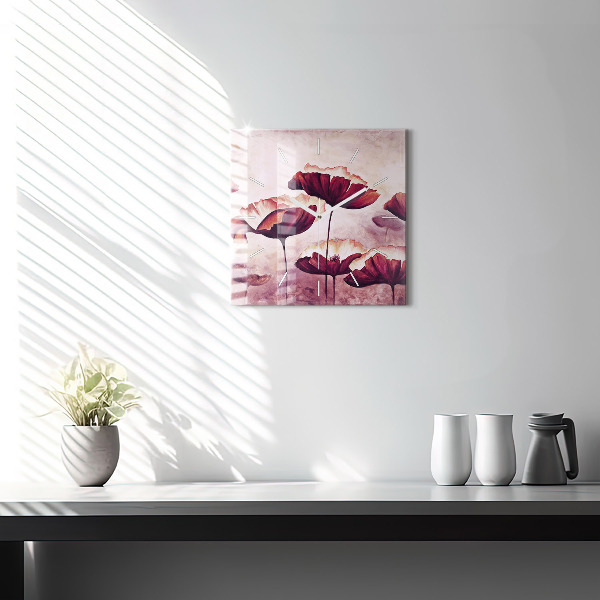 Horloge murale carrée Coquelicots en fleurs