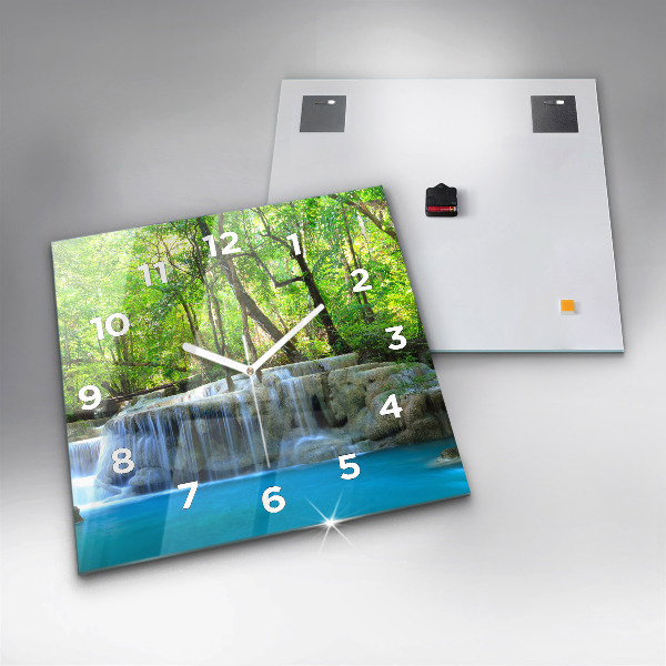 Horloge murale carrée Cascade dans la forêt