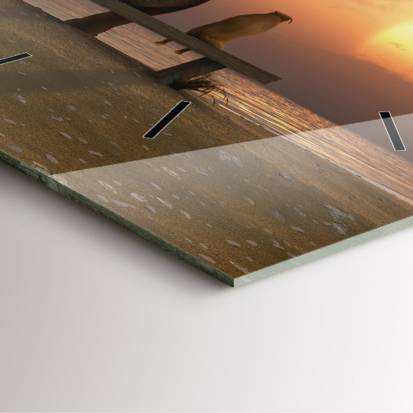 Horloge murale carrée Animaux et coucher de soleil