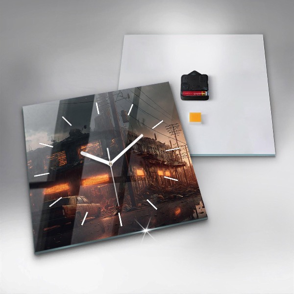 Horloge murale carrée Bâtiment apocalyptique