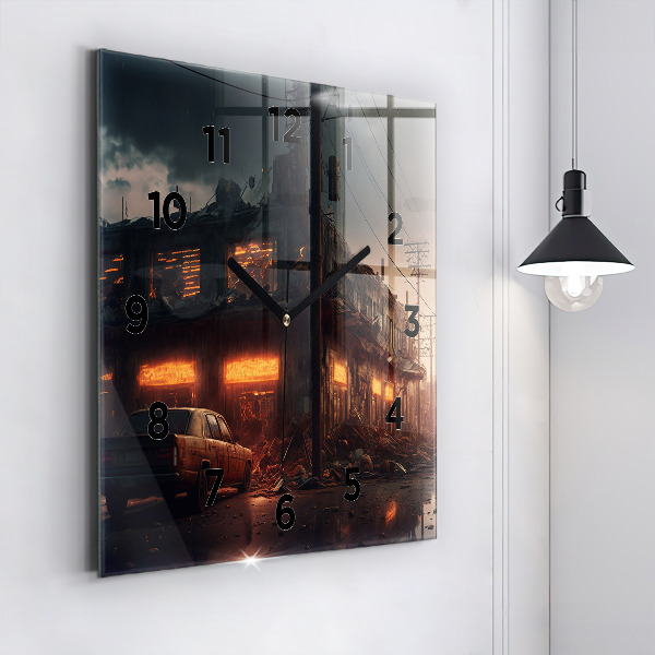 Horloge murale carrée Bâtiment apocalyptique