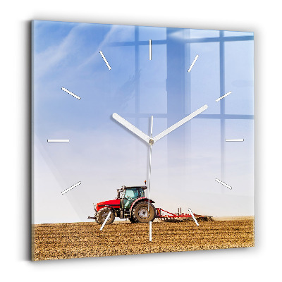Horloge carrée en verre Un agriculteur sur un tracteur