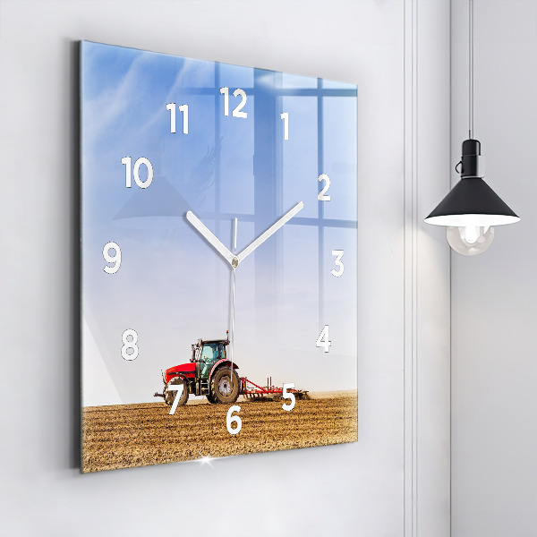 Horloge carrée en verre Un agriculteur sur un tracteur