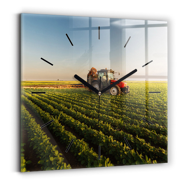 Horloge murale carrée Tracteur dans un champ agricole