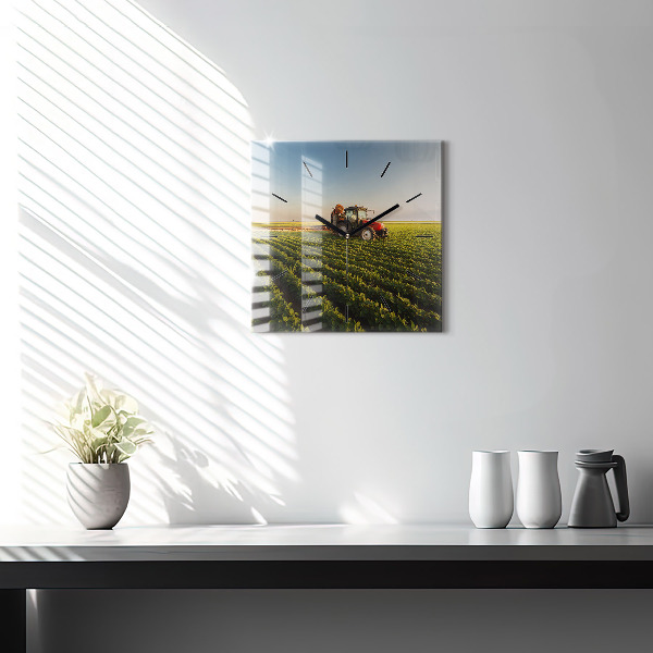 Horloge murale carrée Tracteur dans un champ agricole