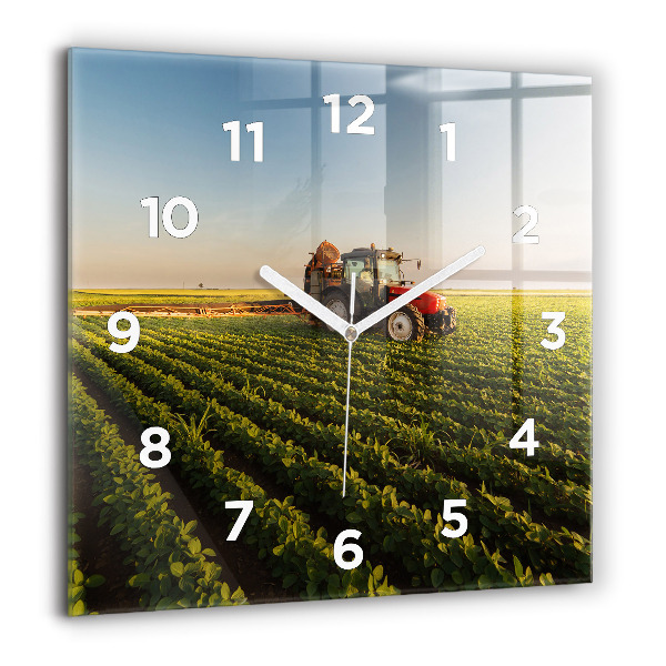 Horloge murale carrée Tracteur dans un champ agricole