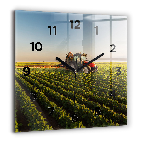 Horloge murale carrée Tracteur dans un champ agricole