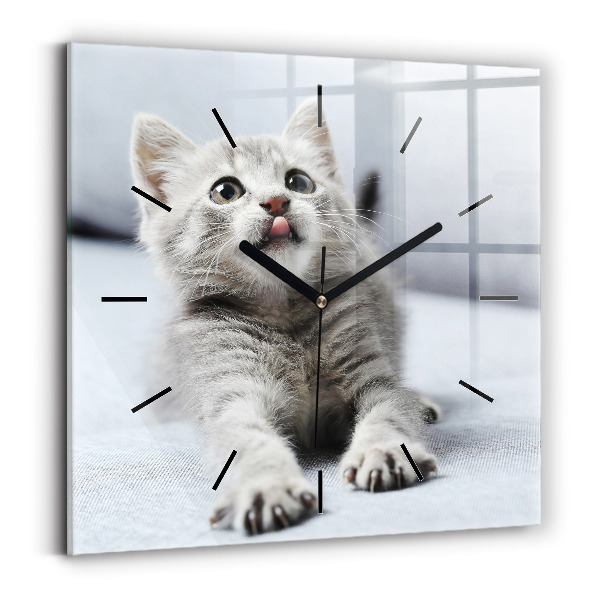 Horloge carrée en verre Chat sur le canapé