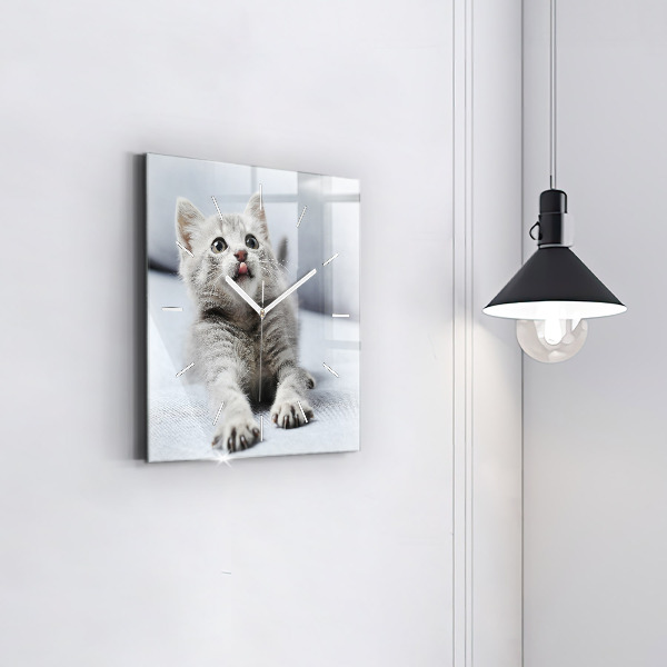 Horloge carrée en verre Chat sur le canapé