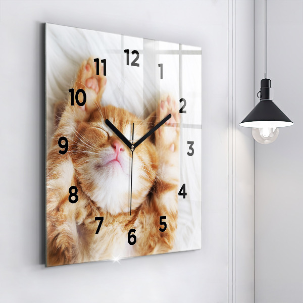 Horloge murale carrée Petit chaton endormi