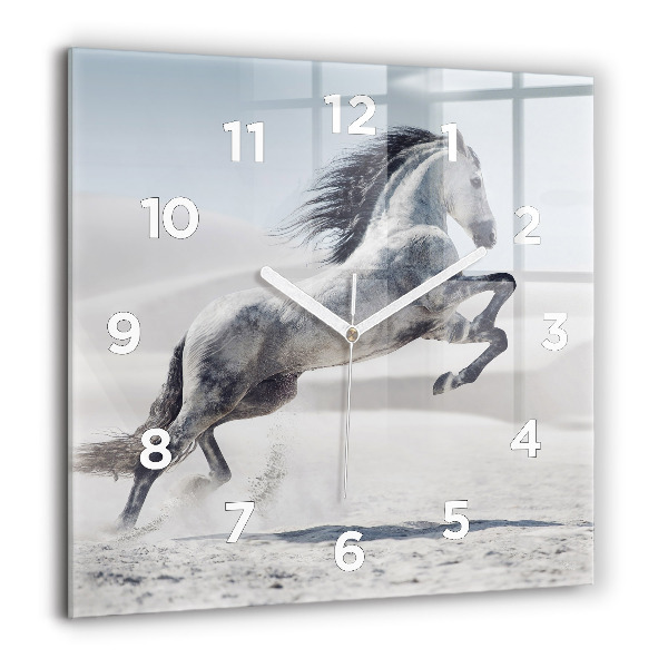 Horloge murale carrée Cheval blanc au galop