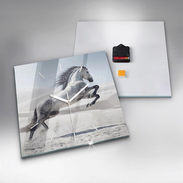 Horloge murale carrée Cheval blanc au galop