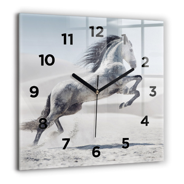 Horloge murale carrée Cheval blanc au galop