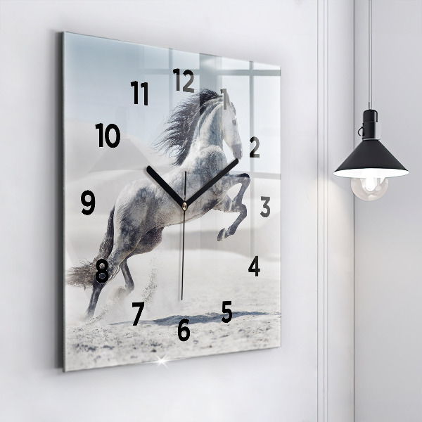 Horloge murale carrée Cheval blanc au galop