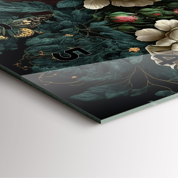 Horloge murale carrée Fleurs et papillons dorés