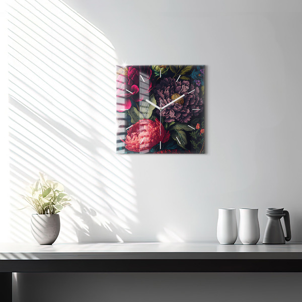 Horloge murale carrée Bouquet de fleurs vintage