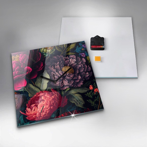 Horloge murale carrée Bouquet de fleurs vintage