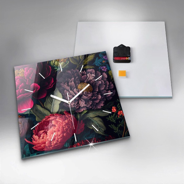 Horloge murale carrée Bouquet de fleurs vintage