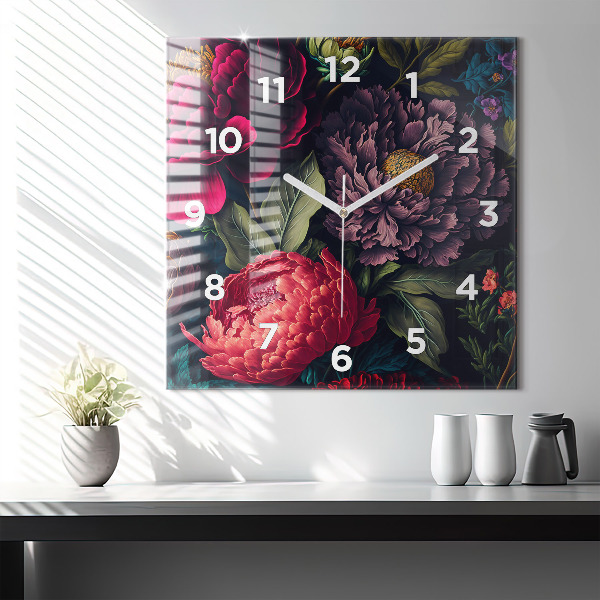 Horloge murale carrée Bouquet de fleurs vintage