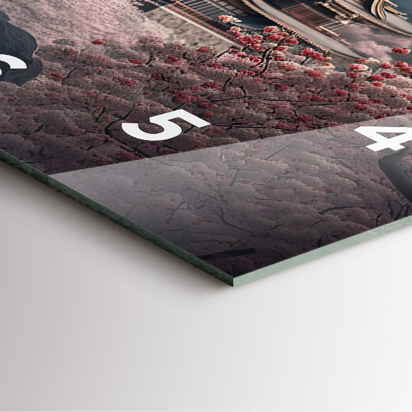 Horloge murale carrée Tour et fleurs en Asie