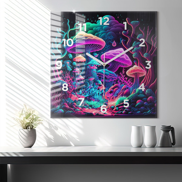 Horloge murale carrée Champignons néon
