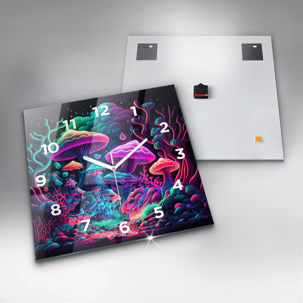 Horloge murale carrée Champignons néon