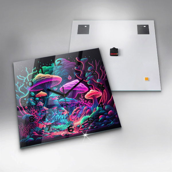 Horloge murale carrée Champignons néon