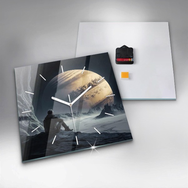Horloge murale carrée 'L''homme devant la lune'