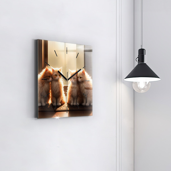 Horloge murale carrée Quatre chatons au soleil