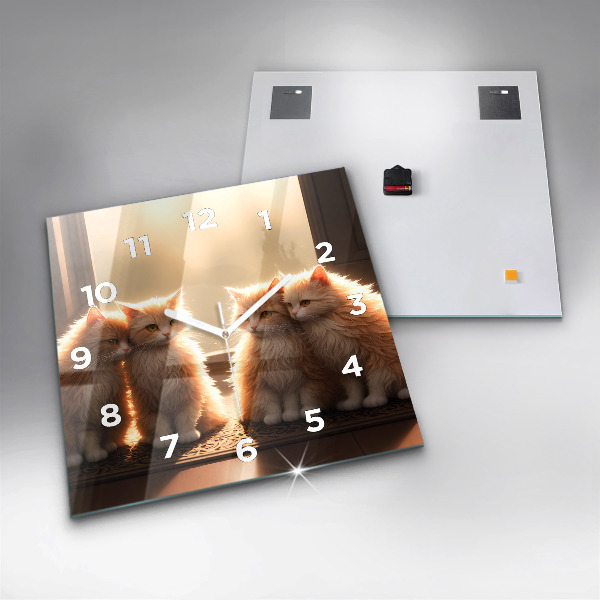 Horloge murale carrée Quatre chatons au soleil