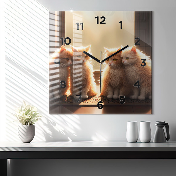 Horloge murale carrée Quatre chatons au soleil