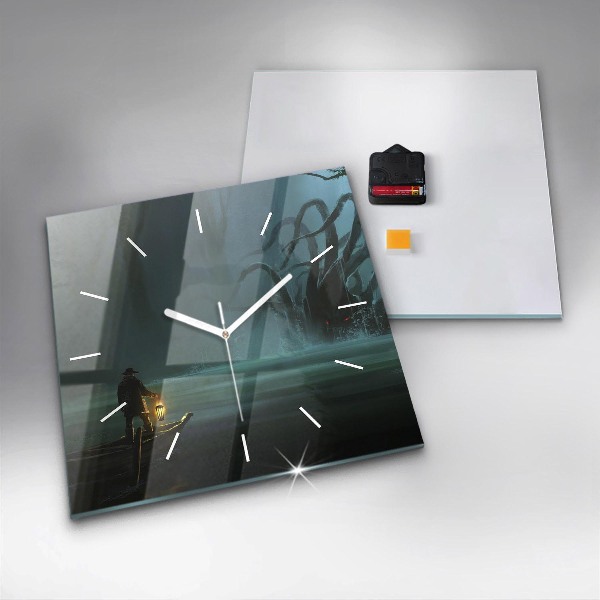 Horloge murale carrée 'L''homme et le monstre dans le marais'