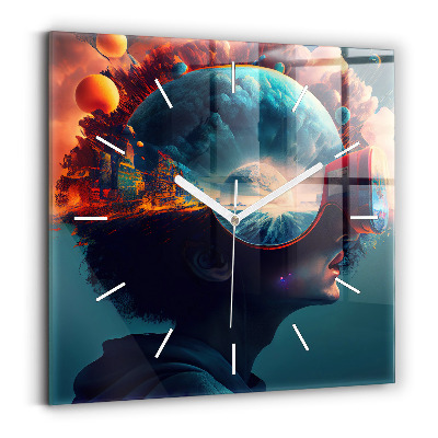 Horloge murale carrée Monde futuriste