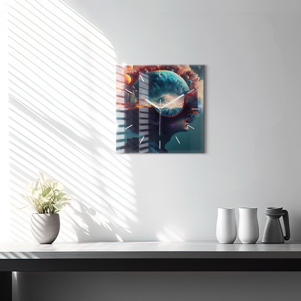 Horloge murale carrée Monde futuriste