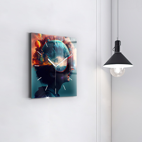 Horloge murale carrée Monde futuriste
