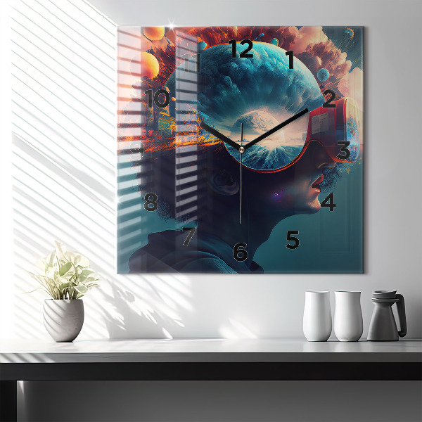 Horloge murale carrée Monde futuriste