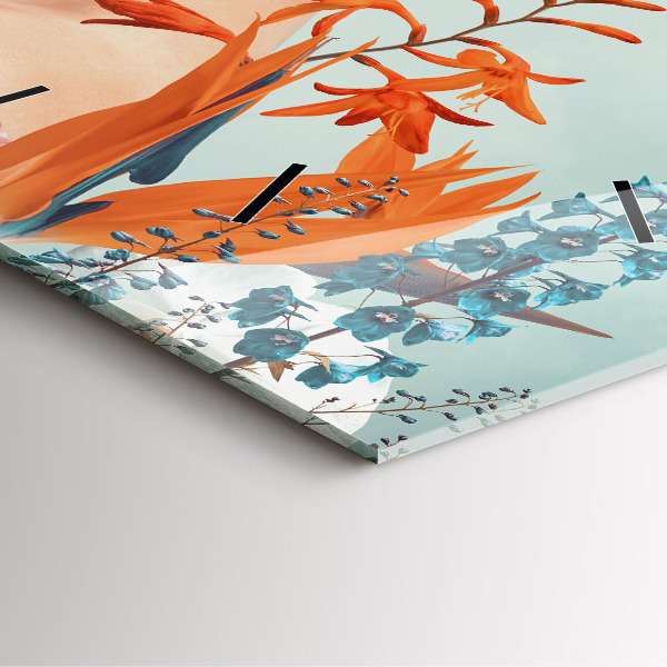 Horloge murale carrée Femme avec des fleurs