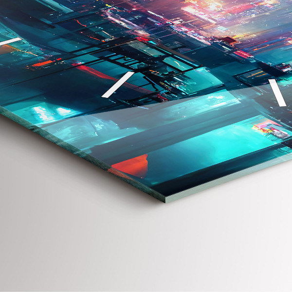 Horloge murale carrée Ville de style cyberpunk