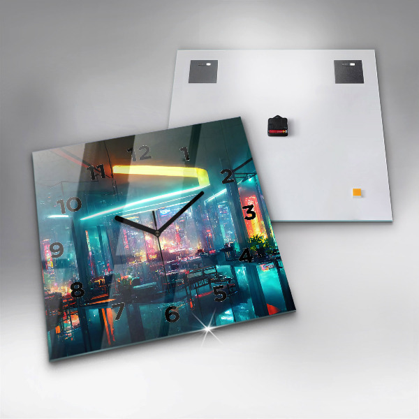 Horloge murale carrée Ville de style cyberpunk