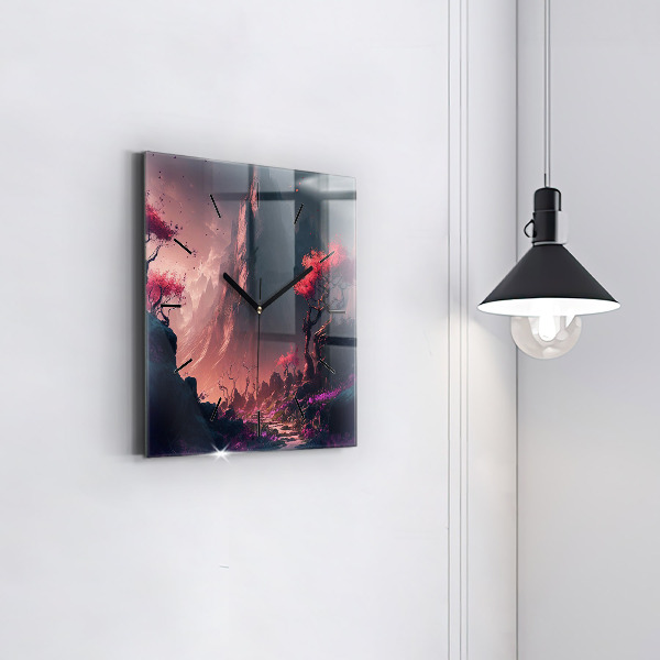 Horloge murale carrée Forêt et montagnes magiques