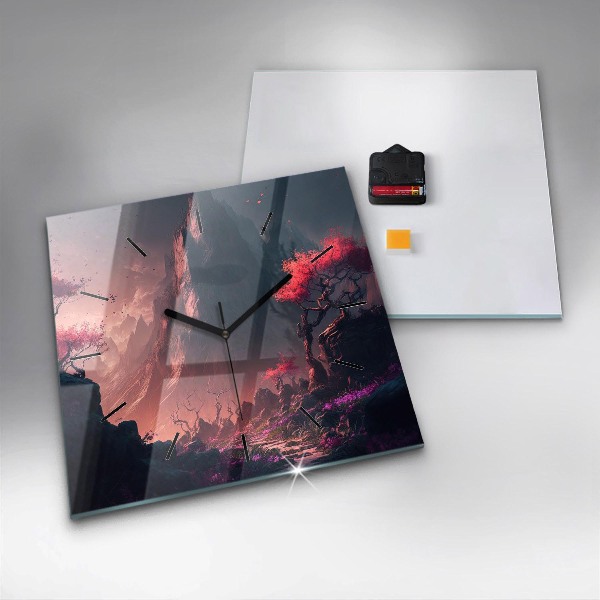 Horloge murale carrée Forêt et montagnes magiques