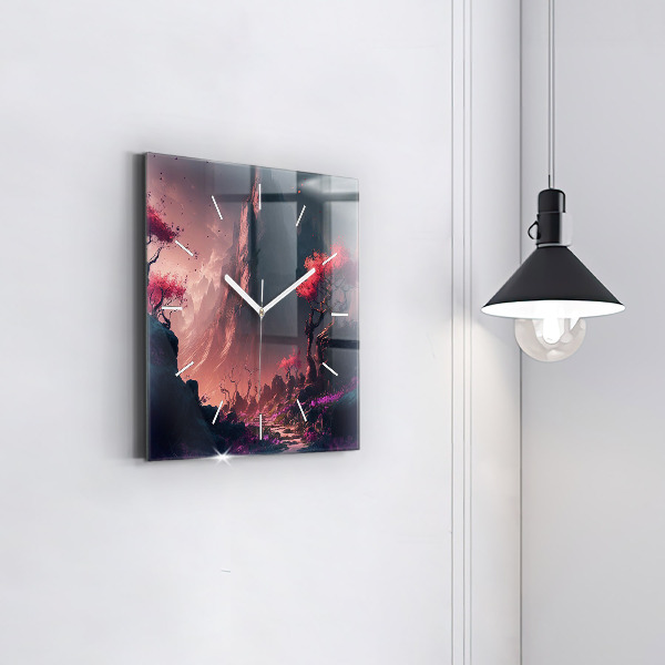 Horloge murale carrée Forêt et montagnes magiques