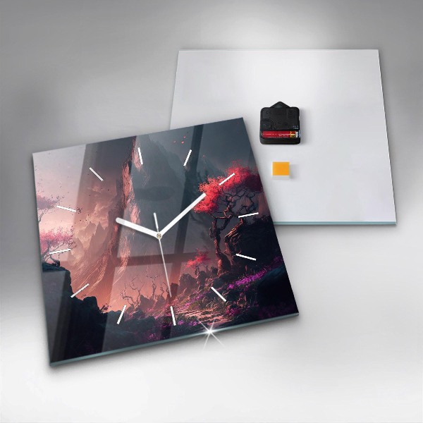 Horloge murale carrée Forêt et montagnes magiques