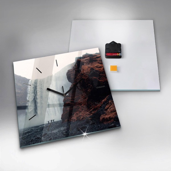 Horloge murale carrée Paysage de cascades en Islande