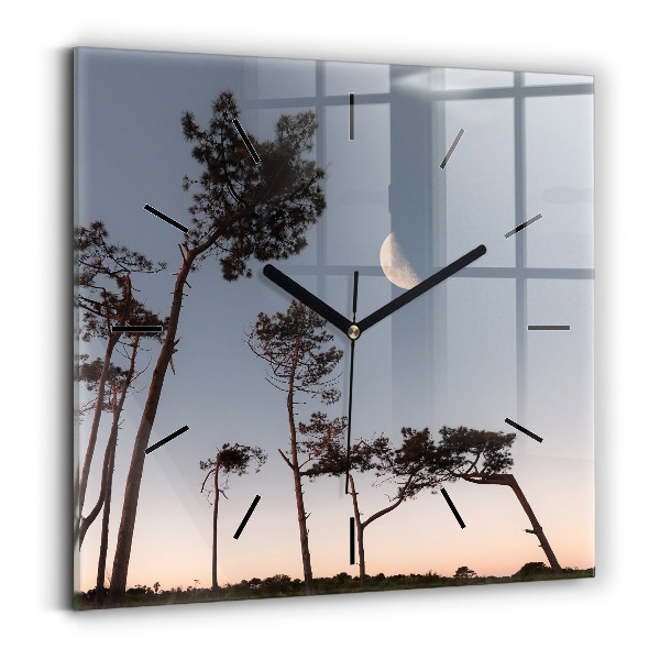 Horloge murale carrée Croissant et arbres