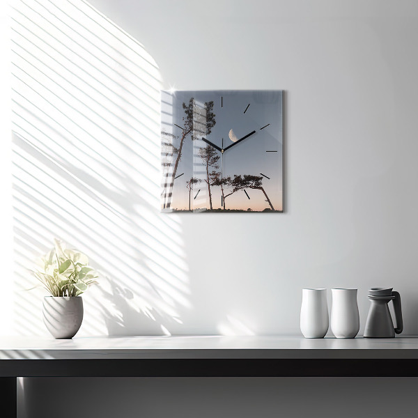 Horloge murale carrée Croissant et arbres