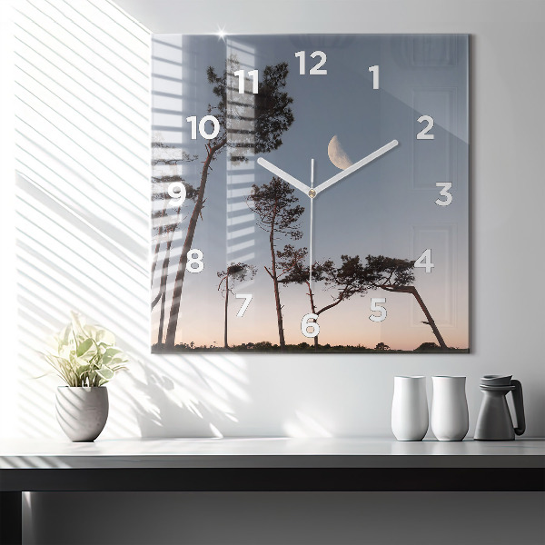 Horloge murale carrée Croissant et arbres